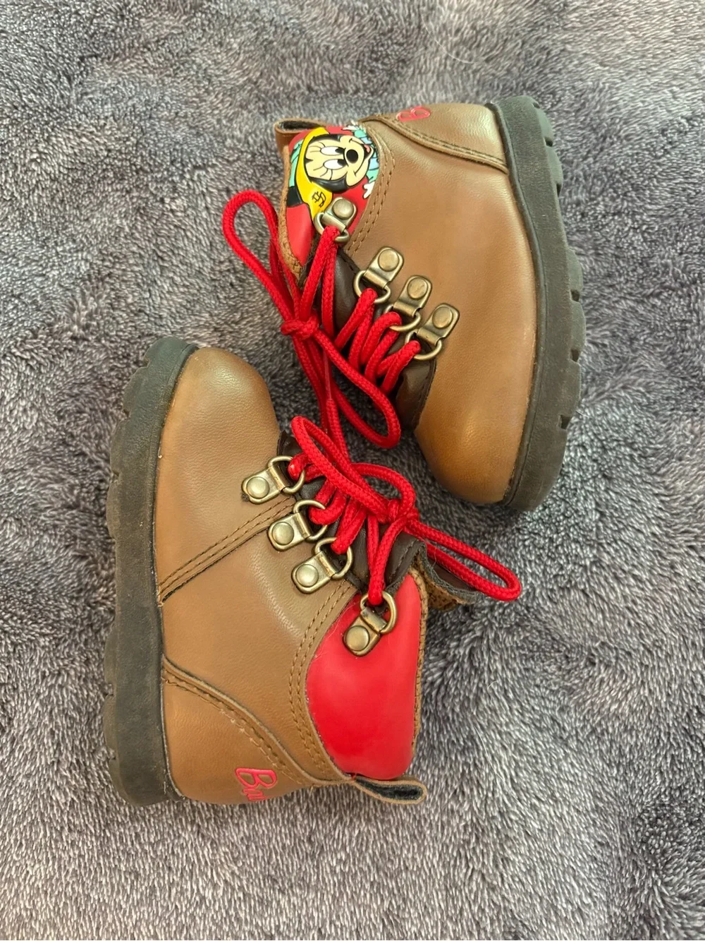 Vintage Disney Baby Minnie Mouse Chestnut Brown Hiking Boots Size 3 Months